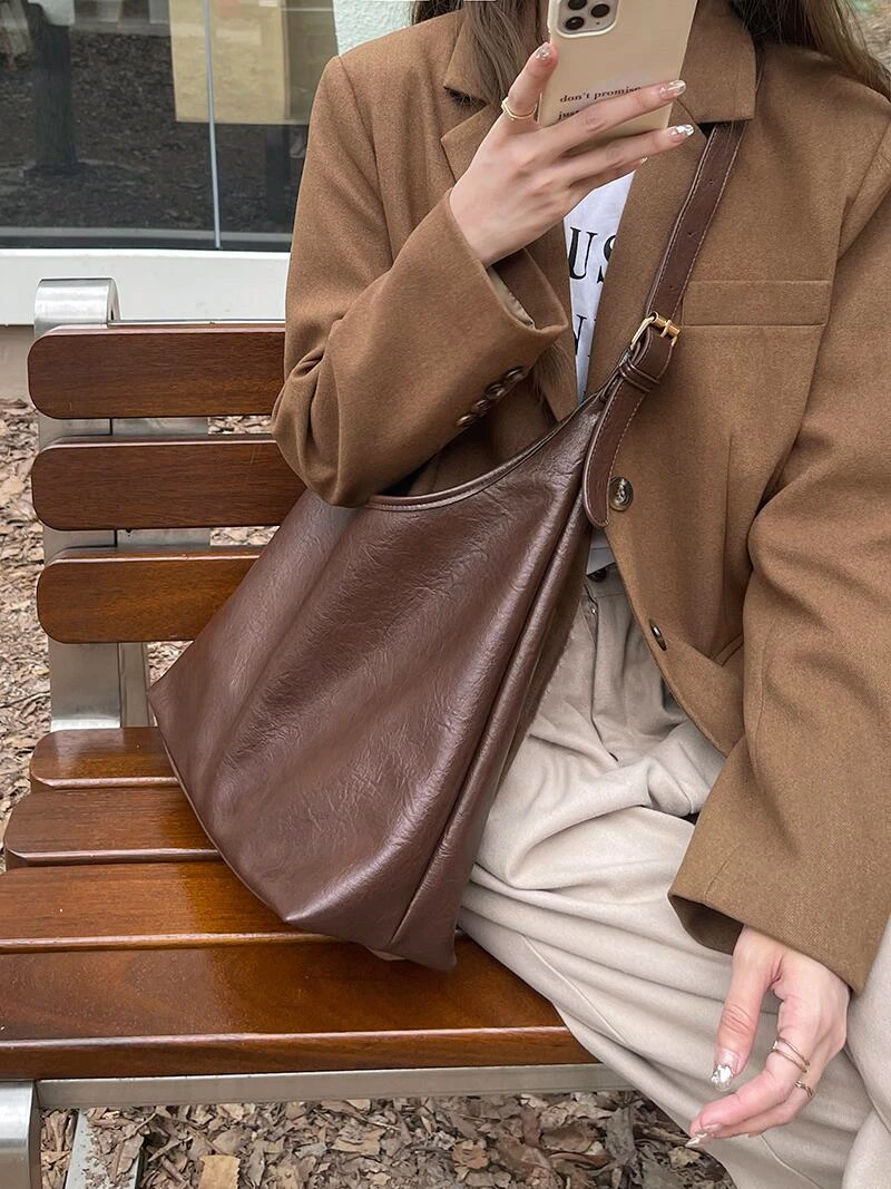 Retro PU Leather Women's Shoulder Bags Casual Large Capacity Female Crossbody Bag Fall Winter College Girls Handbags with Purse