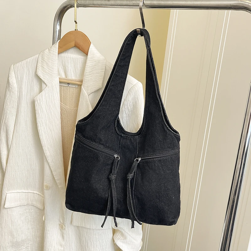 Retro Denim Fabric Large Capacity Shoulder Bags 2025 New Versatile Concise Casual Underarm Women's Bag Delicate Trend Tote Bag