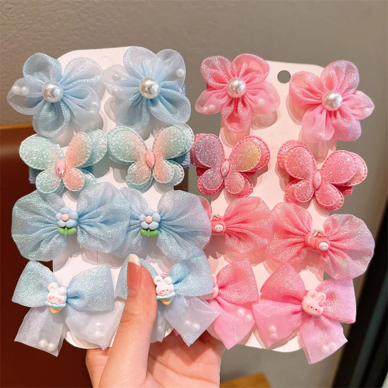 Summer Candy Color Children\'s Bow Hairpins Princess Super Fairy Gauze Flower Bangs Clip Girl\'s Harmless Side clamp Headdress