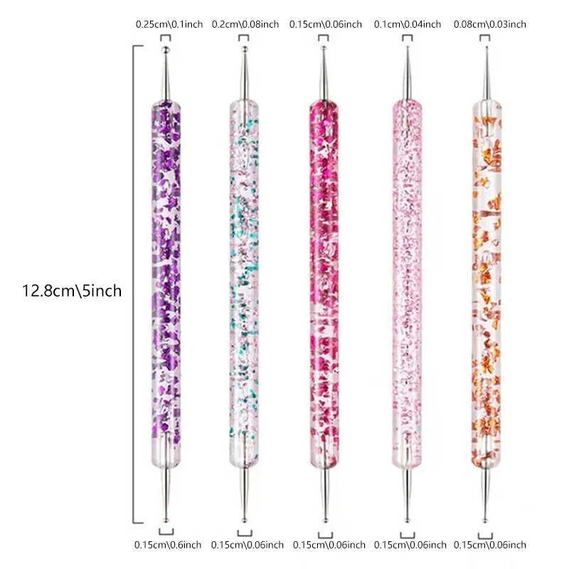 New 5-Piece Acrylic Dual-Ended Nail Dotting Pens, Nail Art Painting & Dotting Tool Set (5pcs), Essential for Nail Salon Stocking