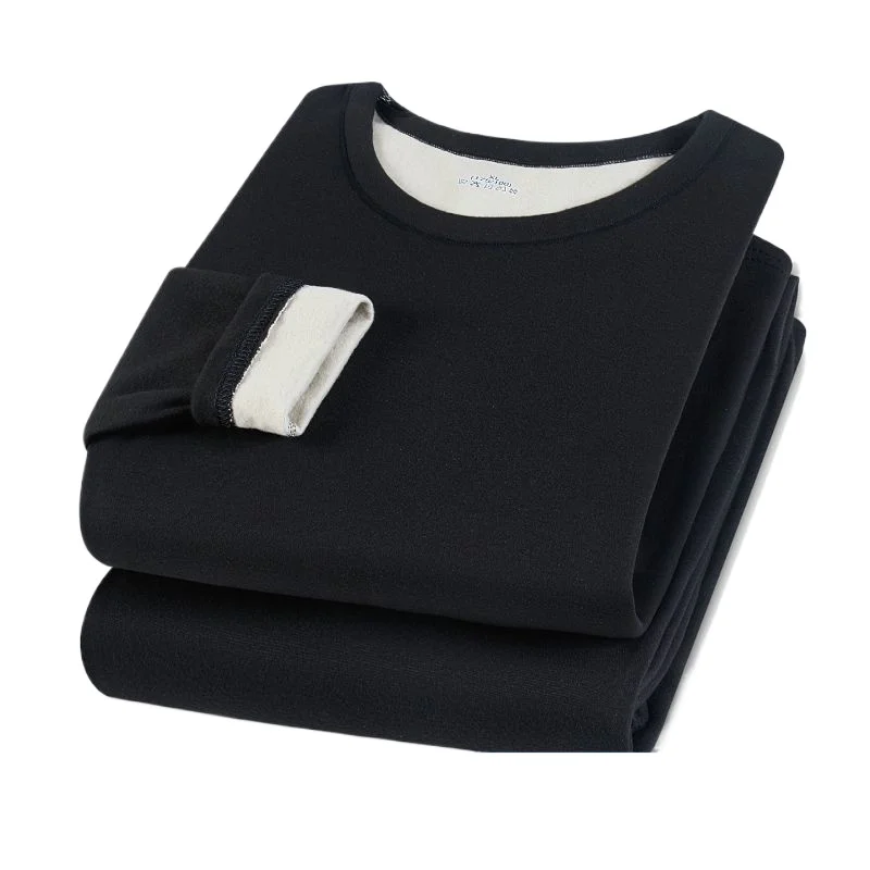 Winter Men Thermal Underwear Set Soft Fleece-lined Warm Base Layer Sleepwear Elastic Round Neck Skin-friendly Long Johns Sets