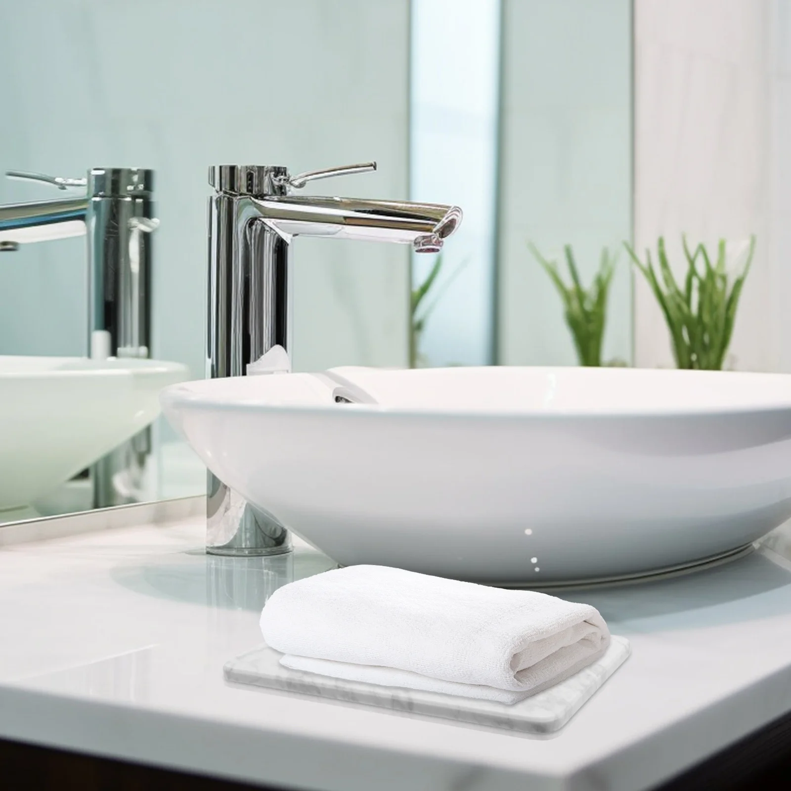 

Marble Vanity Tray White Round Natural Stone Bathroom Kitchen Dresser Organizer Nonslip Surface for Skincare Jewelry Perfume