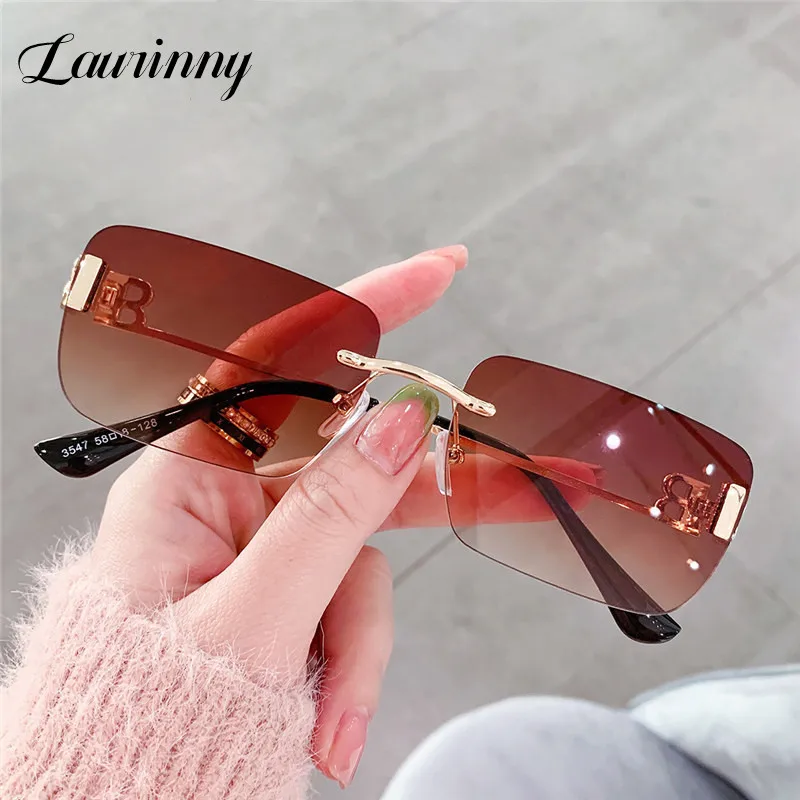 

2022 Rimless Sunglasses Women's Metal Square Marine Womens Fashion Sunglasses Ins Trend Street Beat Brand Design Luxury Glasses