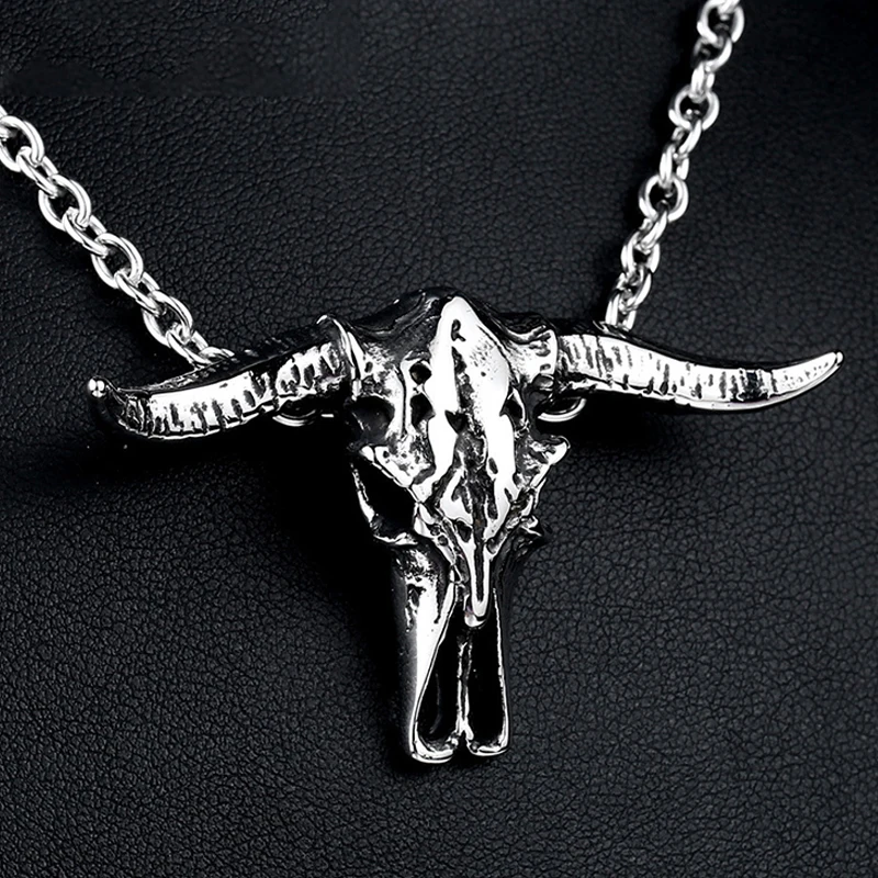 

Gothic Bull Head Skull Stainless Steel Pendant Punk Hip Hop Biker Animal Skull Men Necklace Pendant Jewelry Gift Wholesale