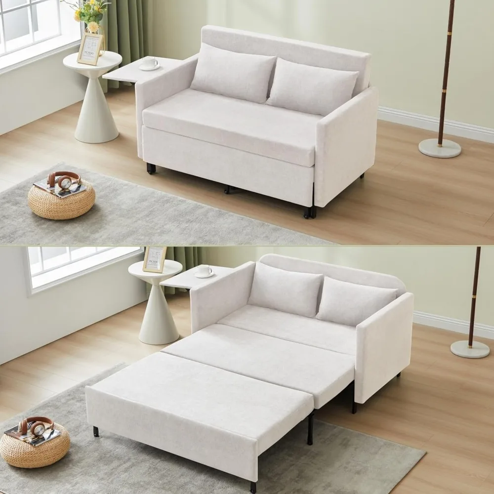 

Convertible Sofa Bed, 3 in 1 Sleeper Sofa with Pullout Bed, 51'' Loveseat Sleeper Futon Couch with Hidden Side Table and 2 Pillo