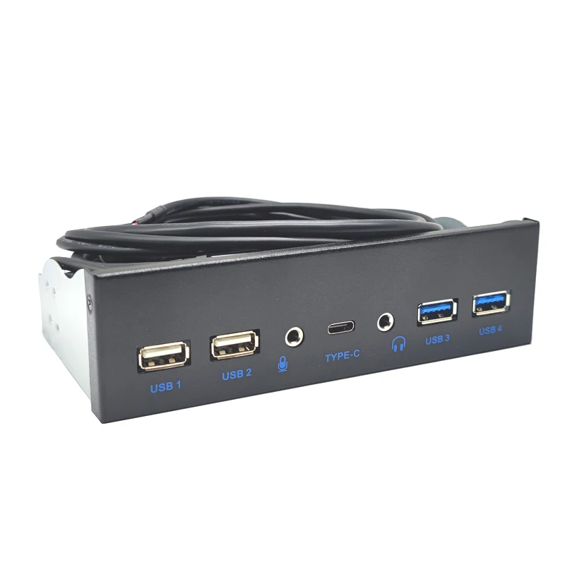 Pannello frontale USB 3.0 per PC USB 3.1 tipo C + 2x USB3.0 + 2x Hub USB2.0 + Audio HD 3.5mm + microfono auricolare per 5.25 "CD-ROM Drive Bay