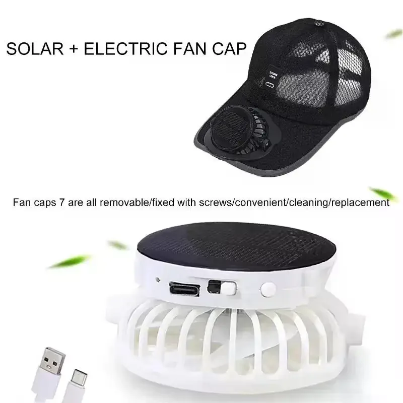 Solar Powered Cap With Fan: Summer Breathable Mesh Sun Protection Outdoor Baseball USB Rechargeable Cooling
