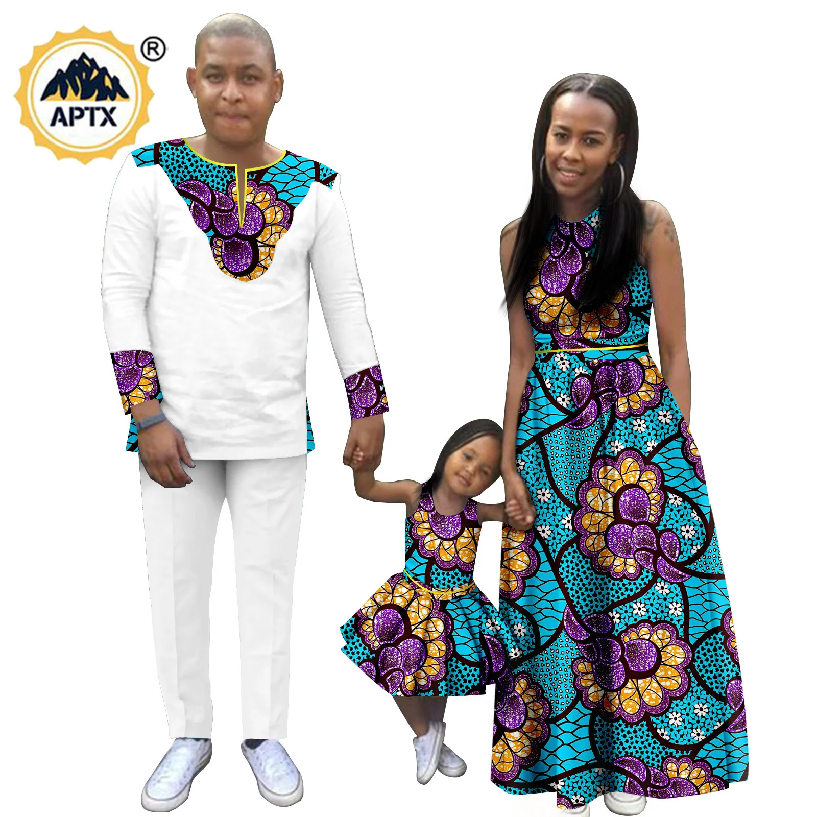 

African Family Clothes Bazin Riche Men Top and Pants Sets Matching Women Sleeveless Dress Kid Agbada Sets Dashiki Kaftan 24F031