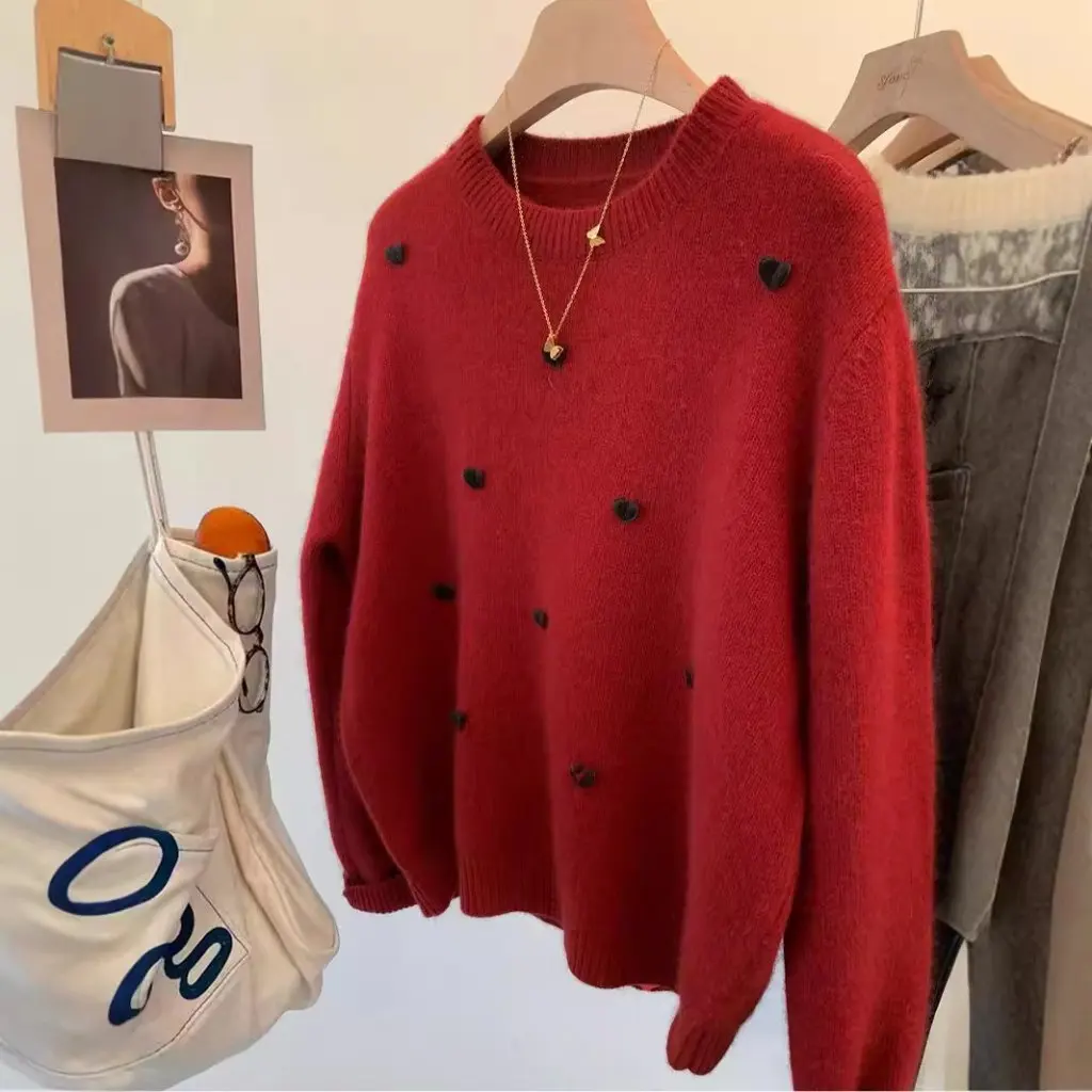 

Women's French Style Embroidered Knitted Cardigan Soft Waxy Coat Top Loose Lazy Style Autumn Winter New Student Fashion