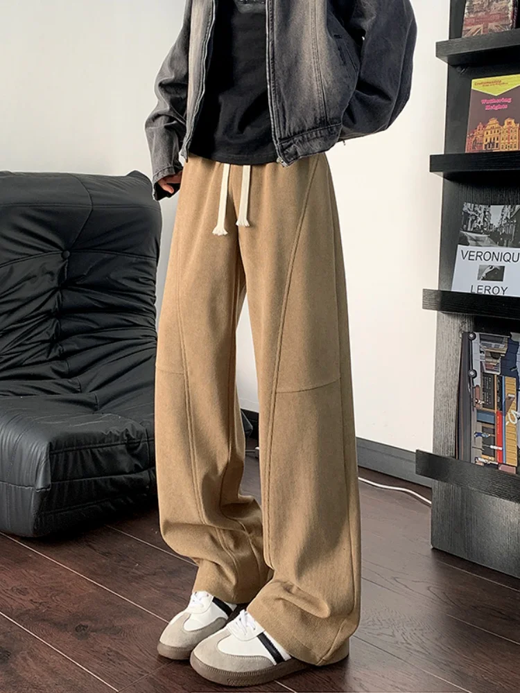 

Мужские утепленные вельветовые брюки-джоггеры для осени и зимы, модные свободные прямые брюки с широкими штанинами