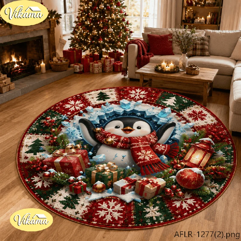 VIKAMA Christmas Stocking Tufted Round Area Rug Anti Slip Absorbent Floor Mat for Nursery Sunroom Holiday Home Decor