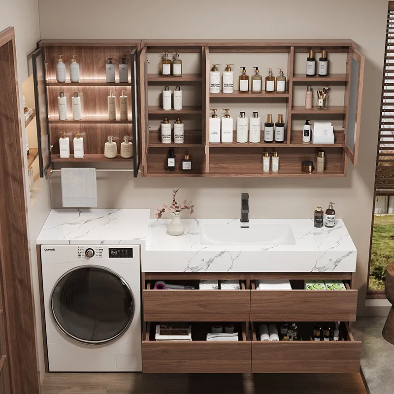 

Горячая новинка: Комбинированный шкаф для ванной комнаты с интегрированной раковиной из изогнутой каменной плиты, тумба под умывальник для туалета