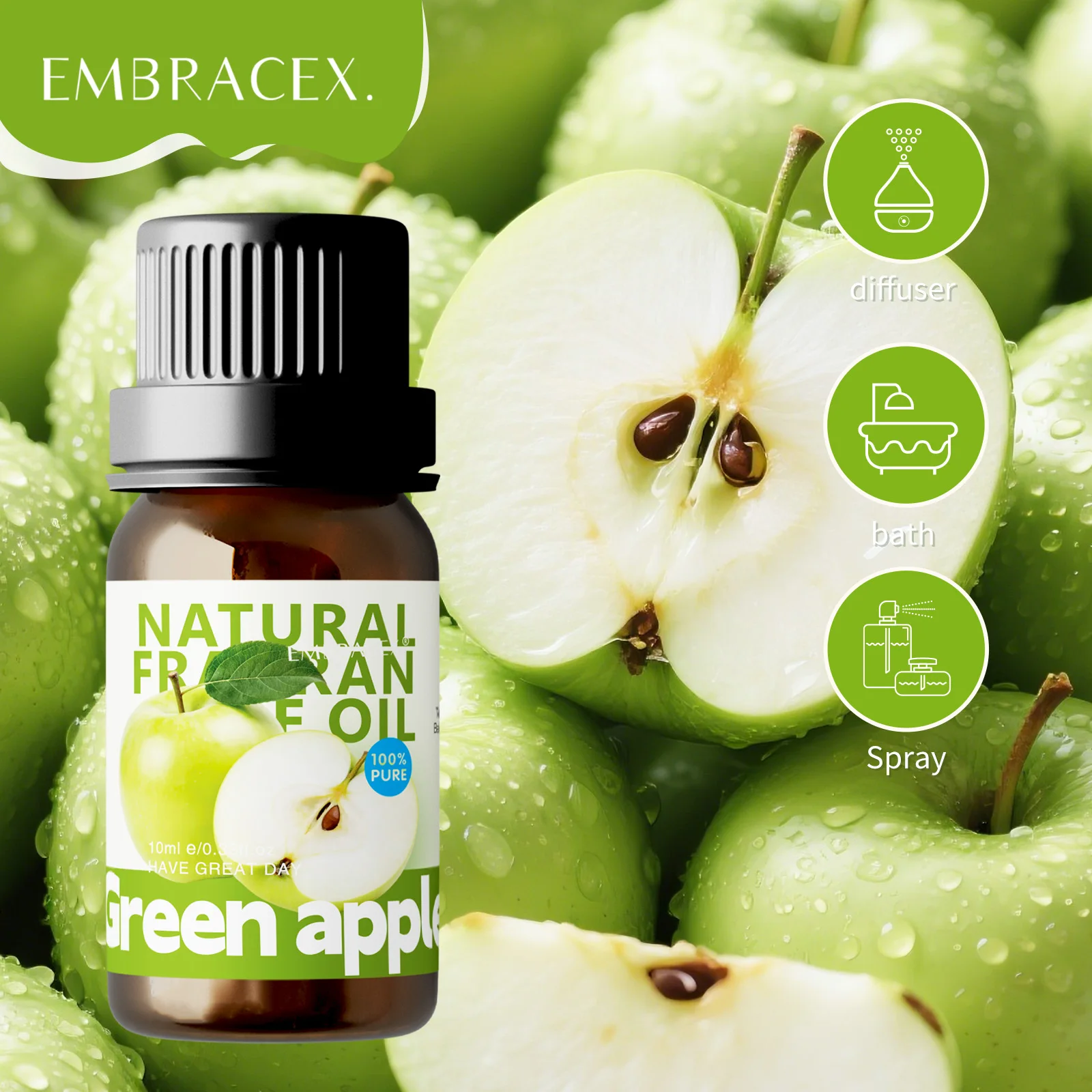 

10ml Green Apple Essential Oil Body Massage Oil Face Oil Skincare Hydrating Moisturizing and Nourishi Fruit Scent Fragrance Oil
