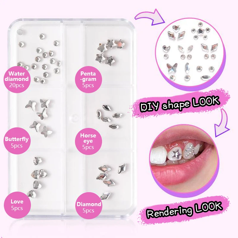 Dental Drill Tooth Jewelry Ornaments With Box Diy Stickers Teeth Gems Beauty Diamond Dental Crystal Teeth Jewelry Gem Decoration