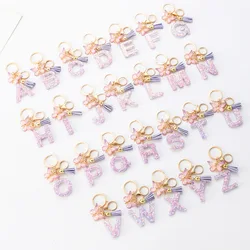 A-Z English letter resin keychain purple butterfly tassel pendant women's bag pendant keychain gift wholesale