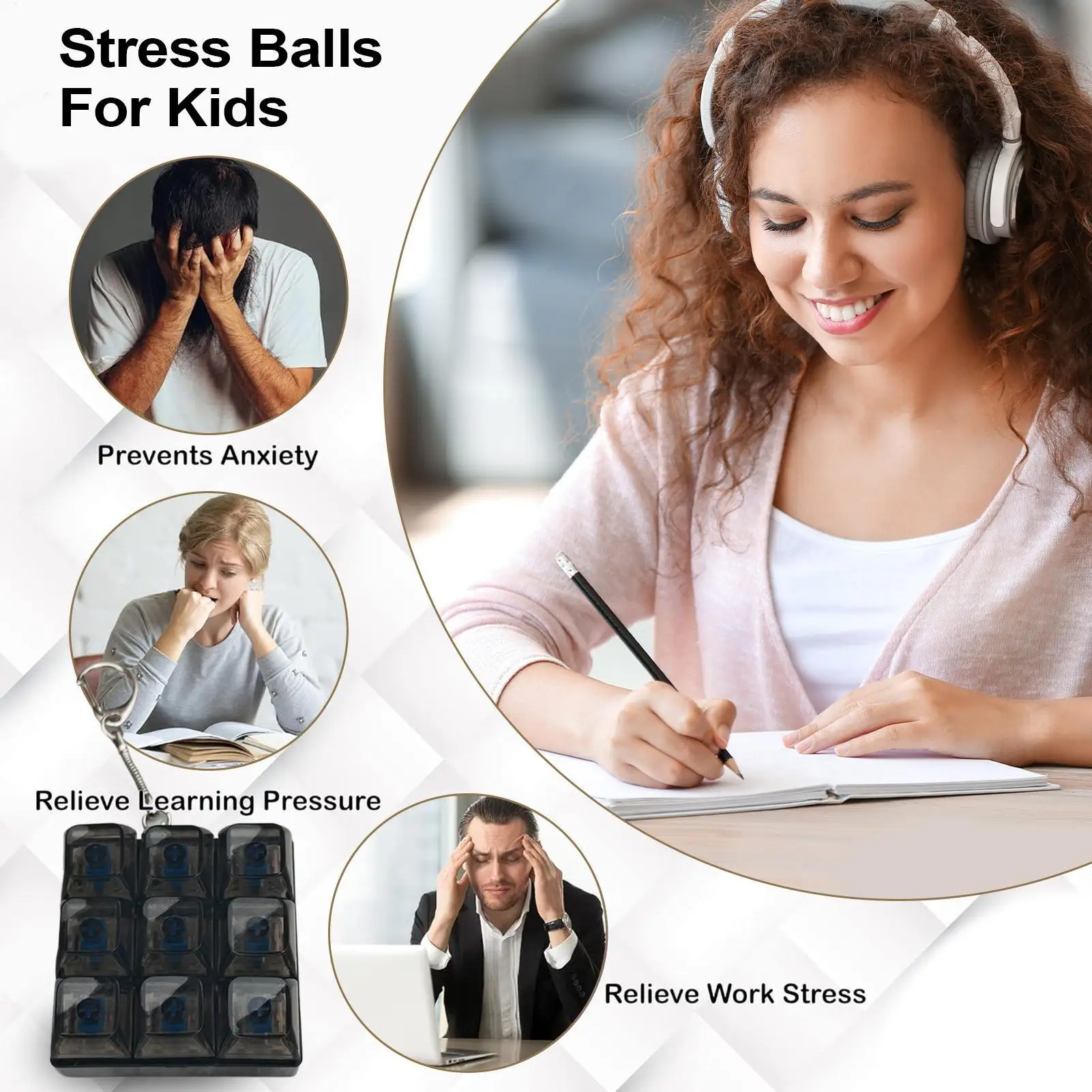 Keyboard Fidget Toy 9-in-1 Stress Relief Purse Charm Portable Bag Pendant for Kids Teens Adults Programmers College Students