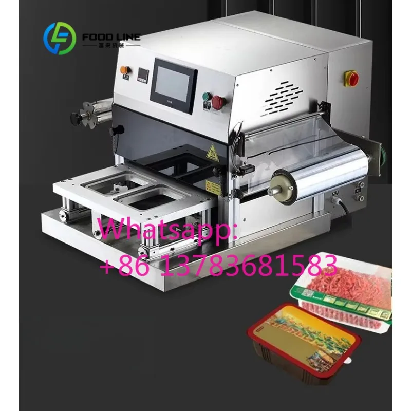 Automatic Tabletop Nitrogen Modified Atmosphere Packaging Plastic PP Aluminum Lunch Box Tray Sealing Machine Customized