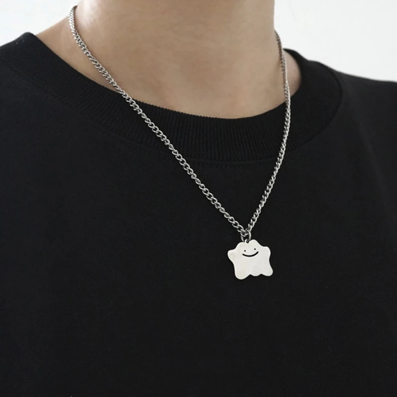 Pokemon Trendy Simple Ditto Titanium steel Cloud Pendant Necklace For Women Men Fashion Anime Halloween Jewelry Gift