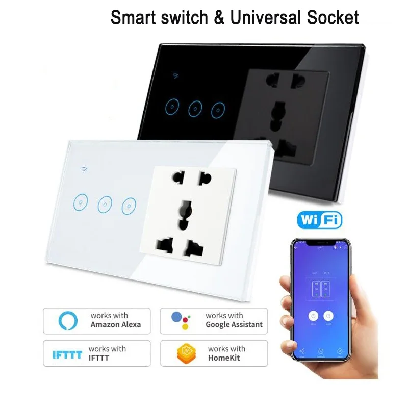 Tuya/Ewelink WiFi Universal Socket Smart Switch 1-2-3 Gang Wall Touch Light Switch Work with Alexa Google Home