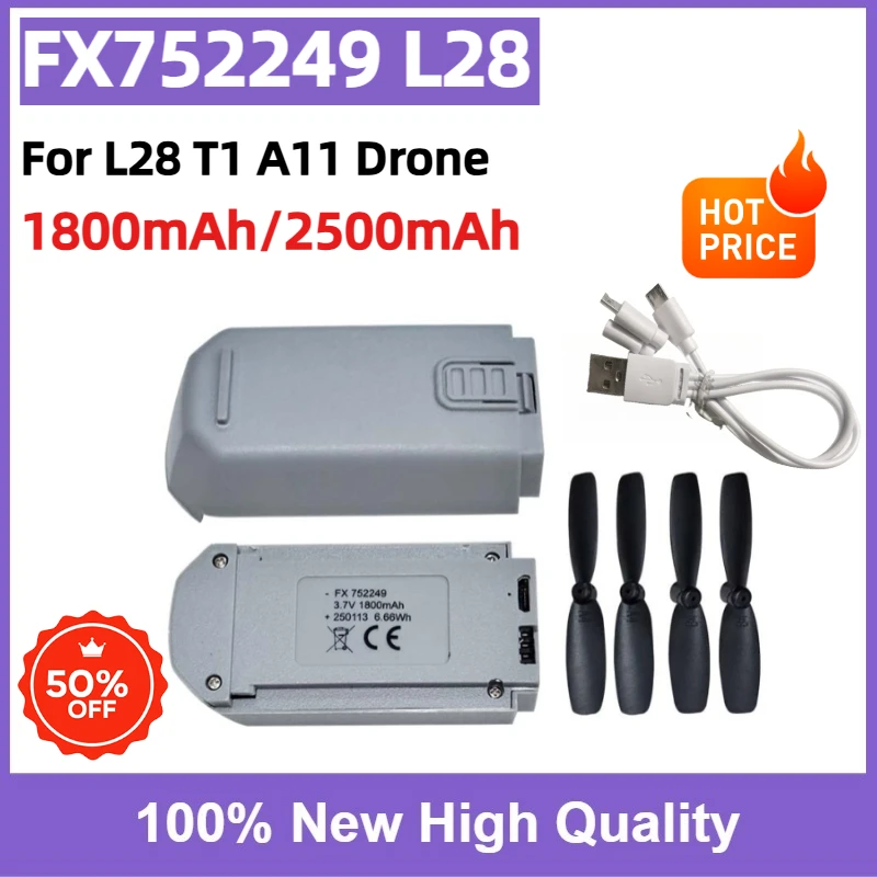 FX752249 3.7V Drone Battery 1800mAh 2500mAh Rechargeable Lithium Battery Spare Parts for L28 T1 A11 RC Quadcopter Mini Drone
