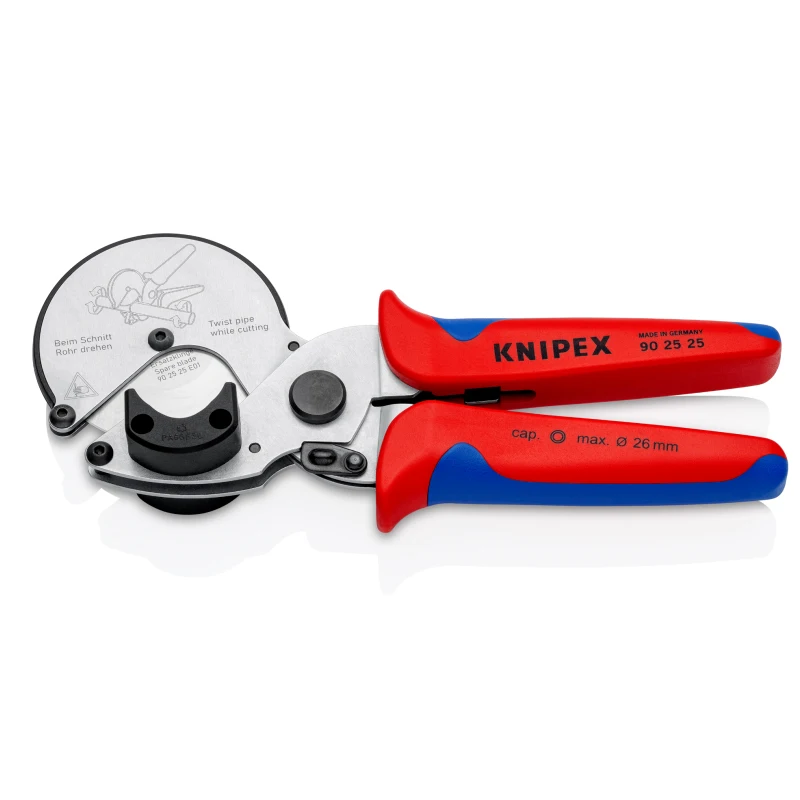 KNIPEX 90 25 25 Pipe Cutter For Composite And Plastic Pipes Wide Plastic Supports Allow Perfect Right-angled Cuts