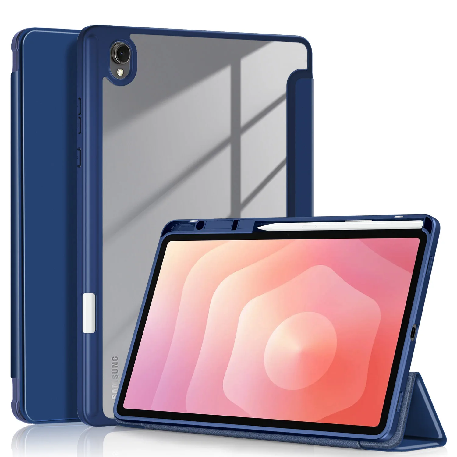 For Samsung Galaxy Tab S11 Case 2025 11inch SM-X730/SM-X736 TPU Tri-Fold Magnetic Stand Smart Tablets Cover with Pencil Holder