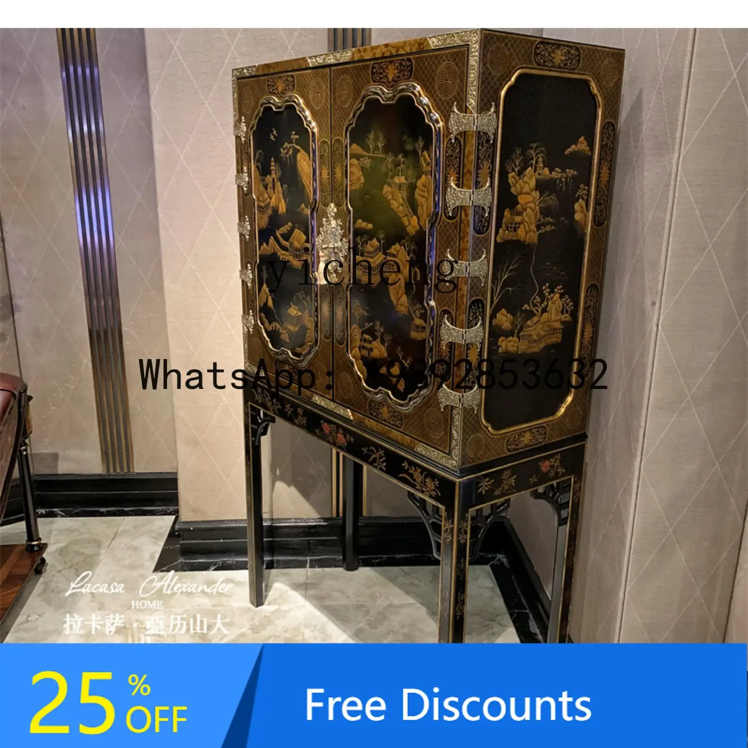 Vintage Antique Cabinet Solid Wood Entryway Hand-Painted Lacquer Decorative Cabinet Display Collection Storage