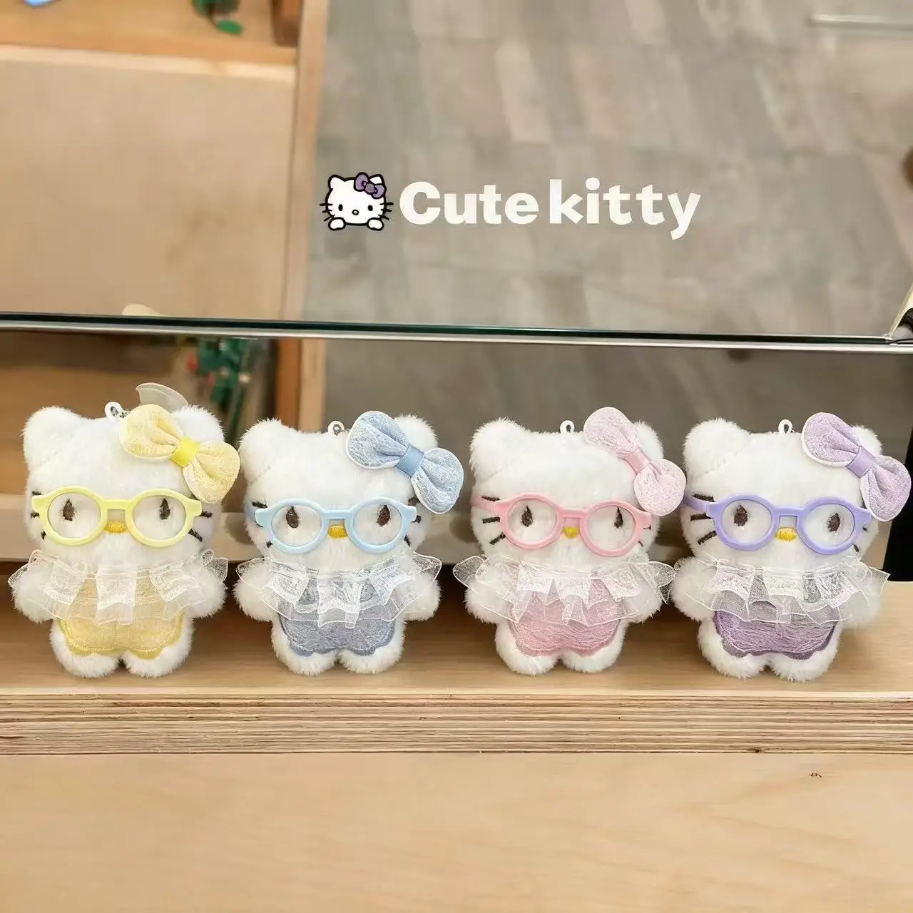 Sanrio Leuke Bril Kant Hello Kitty Cartoon Pluche Sleutelhanger Pakket Ornament Student Beste Vriend Meisje Verjaardag Kerstcadeaus