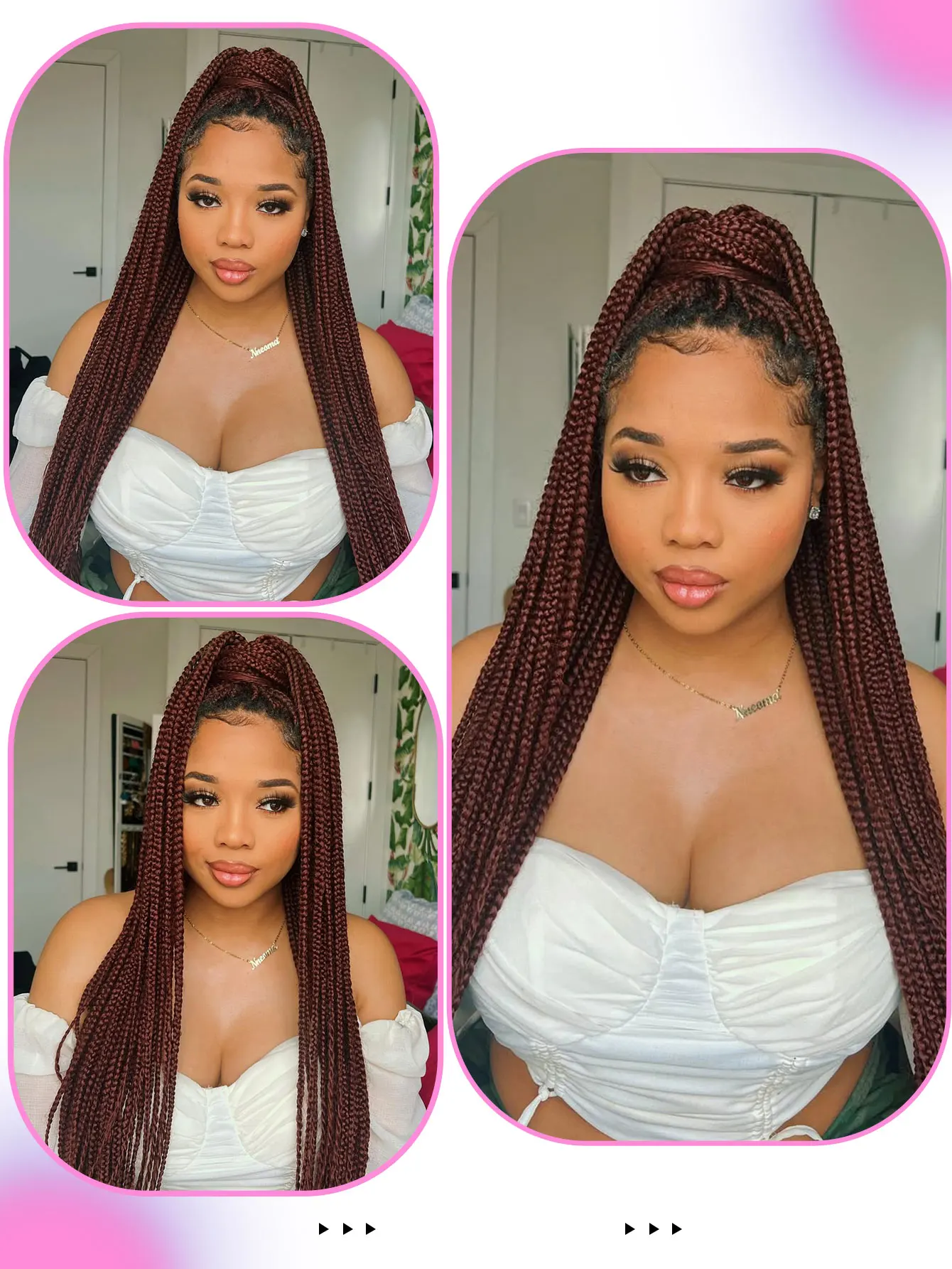Red Burgundy Cornrow Braided Wigs Synthetic Full Lace Knotless Braided Lace Wig With Baby Hair Small Part Braids Wig For Women