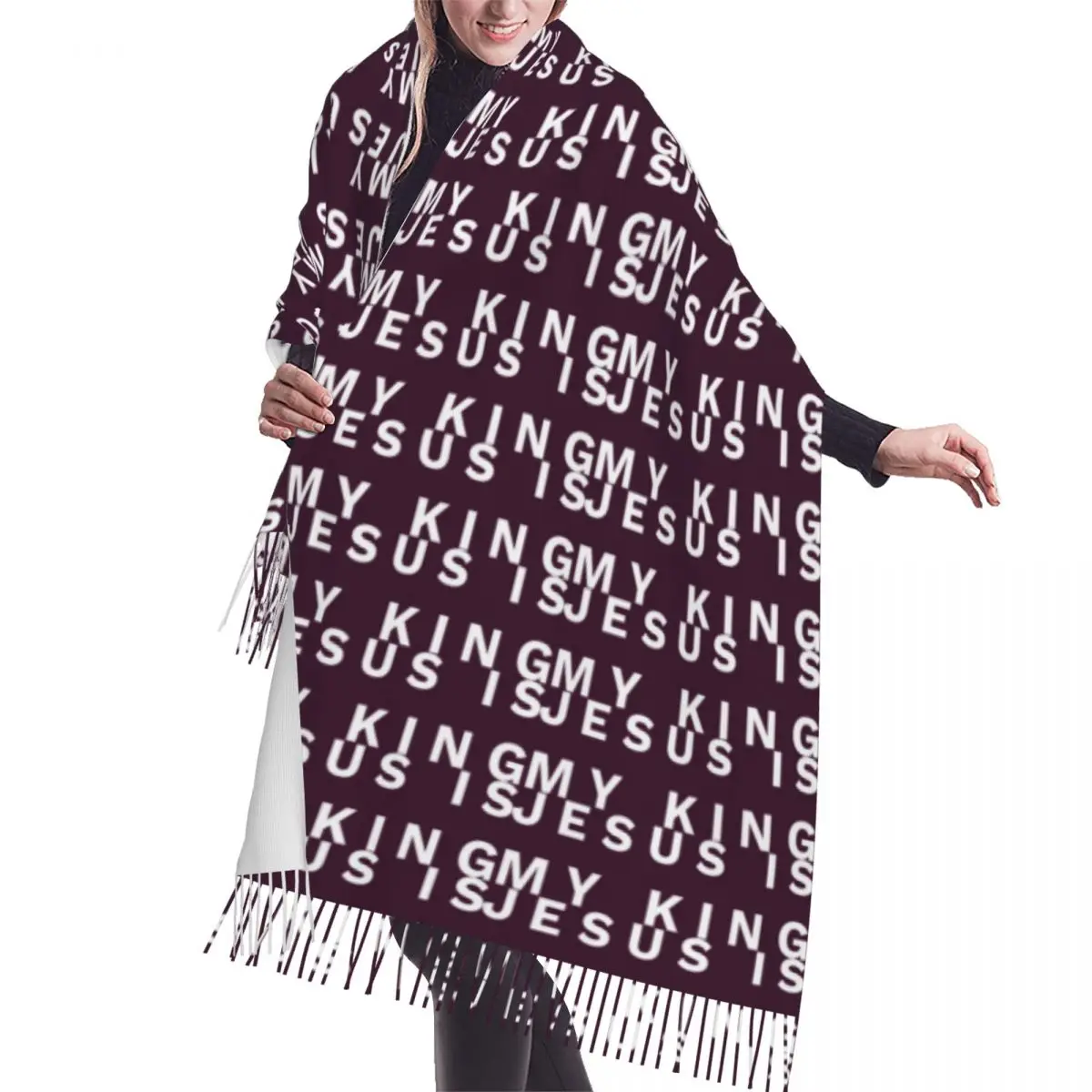 

Stylish Jesus Is My King Tassel Scarf Women Winter Warm Shawl Wrap Female Catholic Christian Faith Scarves