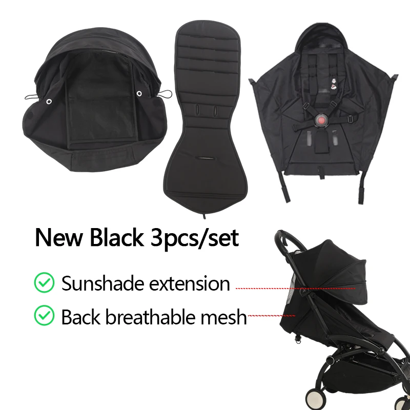 175° 3pcs/Set Stroller Accessories Hood&Mattress&Seat Cushion For YOYO/YOYO2/YOYA Babytime 1:1 Quality Canopy Cover Mattresses image 3