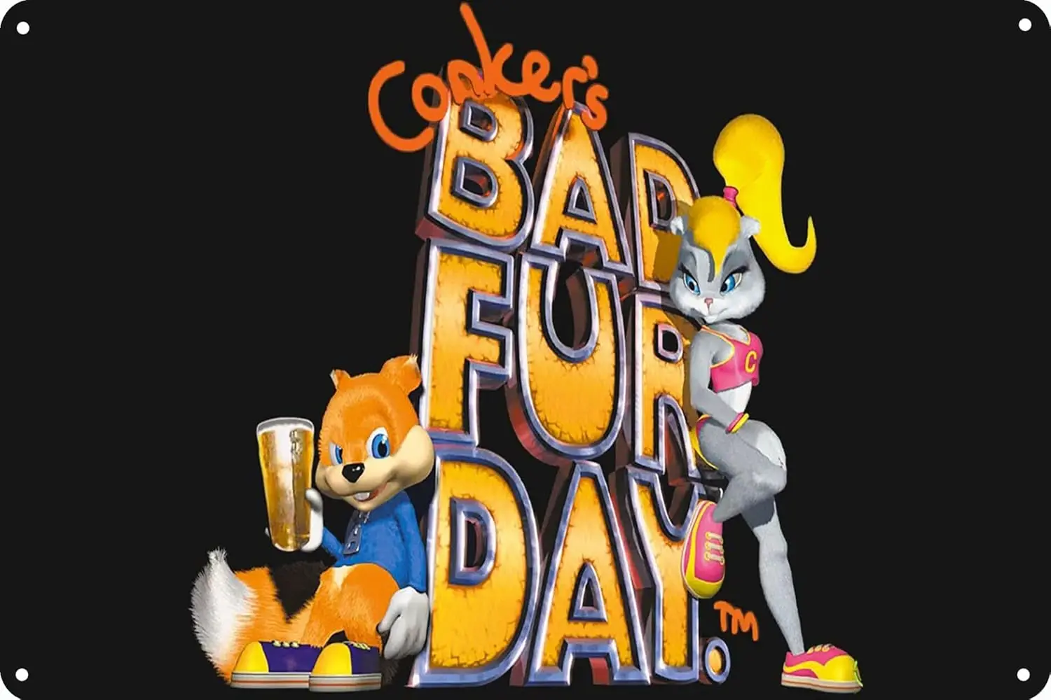 Conkers Bad Fur Day Game - Carteles de chapa de metal vintage para cafeterías, bares, pubs, tienda, carteles retro divertidos decorativos para pared para hombres y mujeres