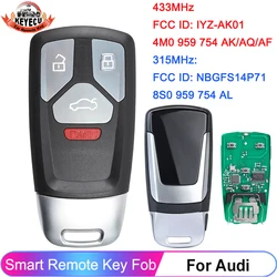 KEYECU FCC ID: IYZ-AK01 NBGFS14P71 For Audi A3 TT R8 2017 2018 2019 Smart Control Key Remote 315MHz 433MHz 4M0 959 754 AK