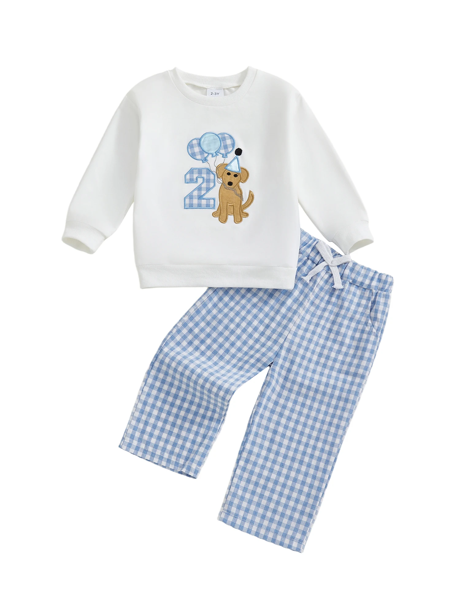 

Наряд для дня рождения для мальчиков. Стильная толстовка с длинными рукавами и вышивкой для собак и клетчатые штаны для осеннего праздника.