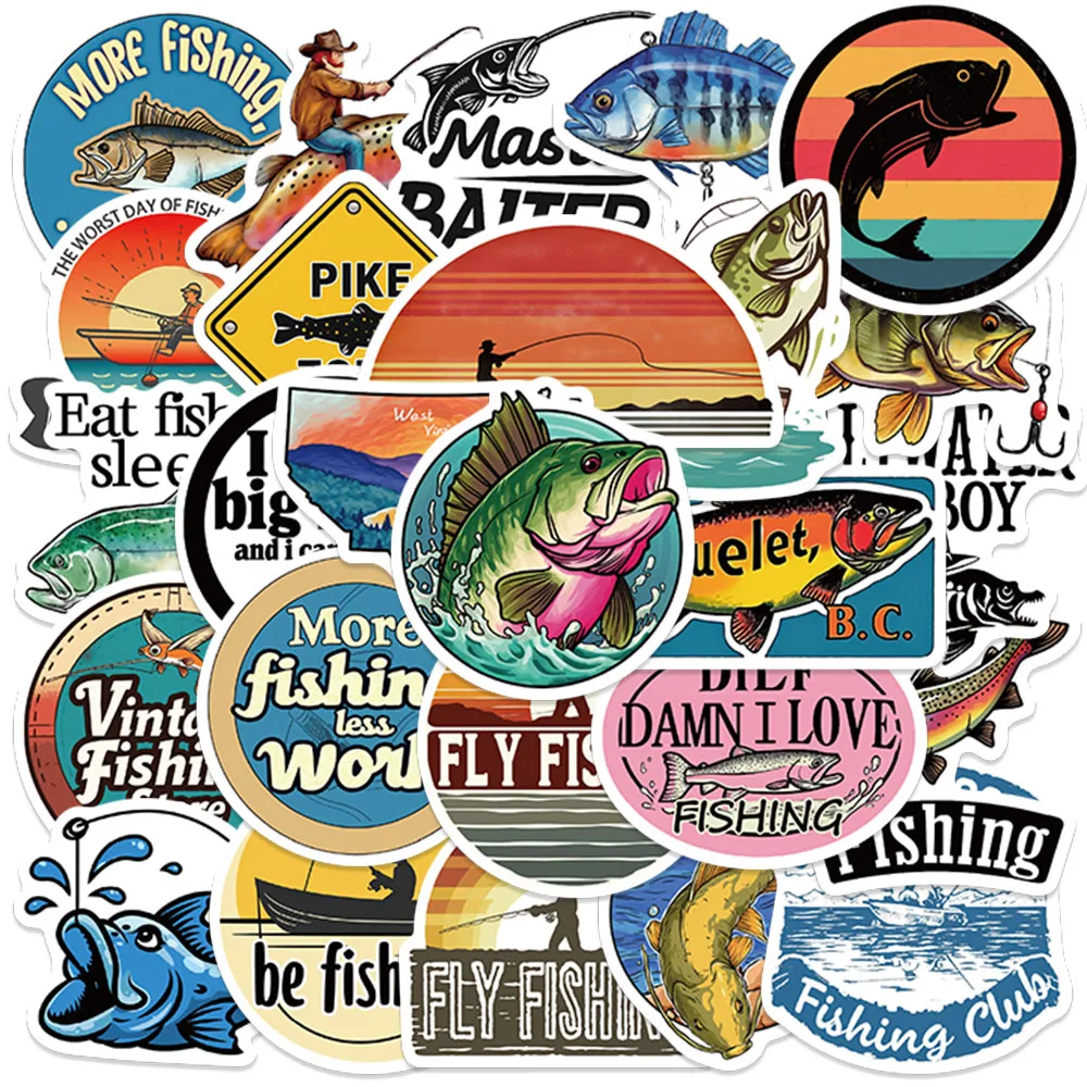 50pcs Retro Cartoon Outdoor Sport Go Fishing Graffiti Stickers For Laptop Water Bottle Luggage Notebook Waterproof Vinyl Decals