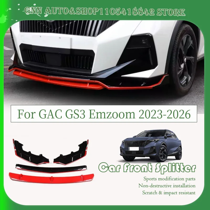 Car Front Bumper Split Lip For GAC GS3 Emzoom 2023-2026 ABS Modification Splitter Bumper Reinforcement Decoration Exterior Parts