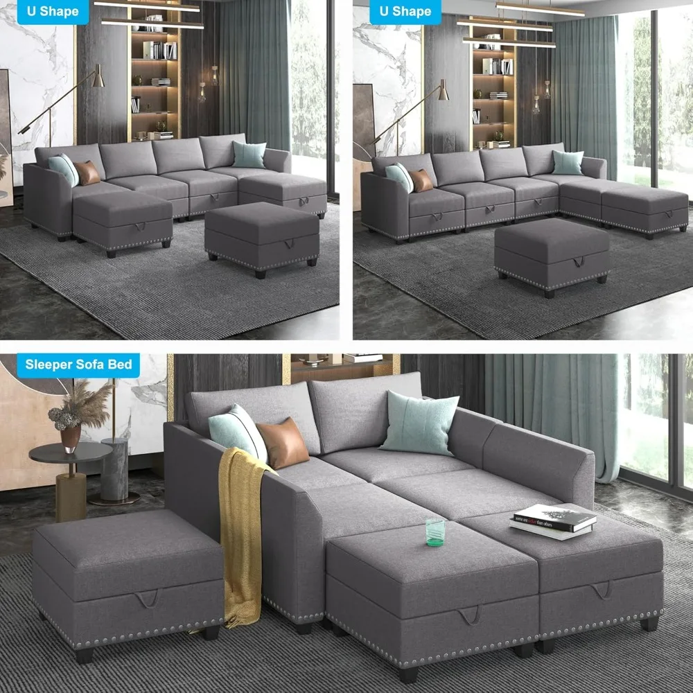 Modular Sectional Sofa,with Indidual Reversible Ottomans, with Storage,for Living Room, Office,7 Seaters Sectional Couch