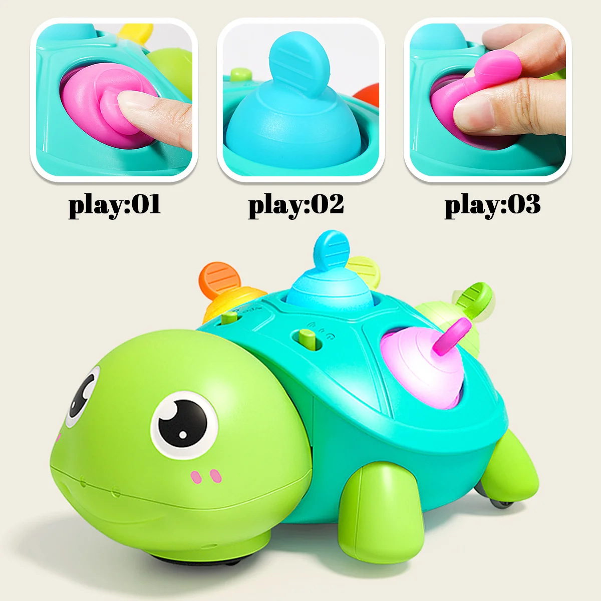 Giocattolo tartaruga per bambini, giocattoli striscianti per bambini con luce e suono, regali di compleanno educativi per lo sviluppo infantile per ragazzo e ragazza