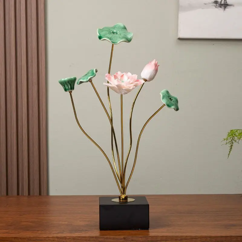 

Creative Luxury High-end Ceramic Lotus Flower Ornament Living Room Wine Cabinet Bookshelf Home Tea Room Home Decor Metal
