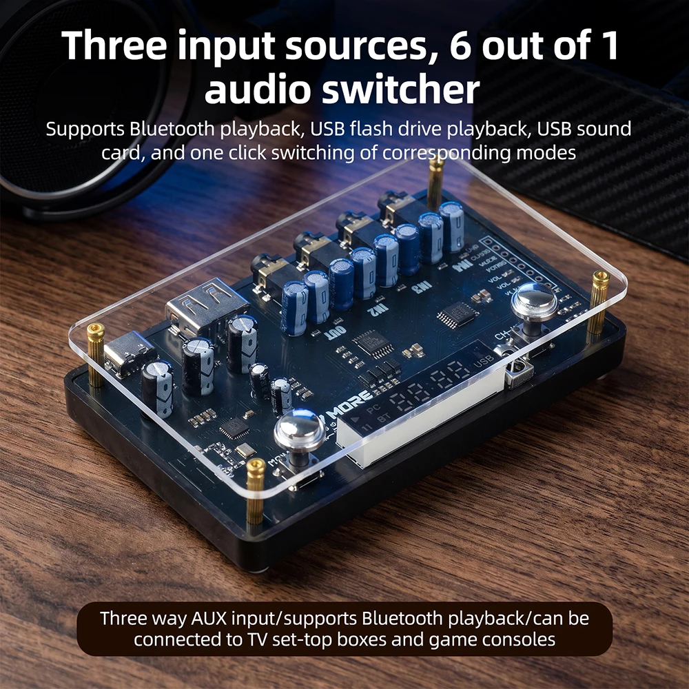 DM-SW702 6-Select 1 Bluetooth Audio Switcher with USB AUX Inputs for TV Game Console Multi-Device Sharing