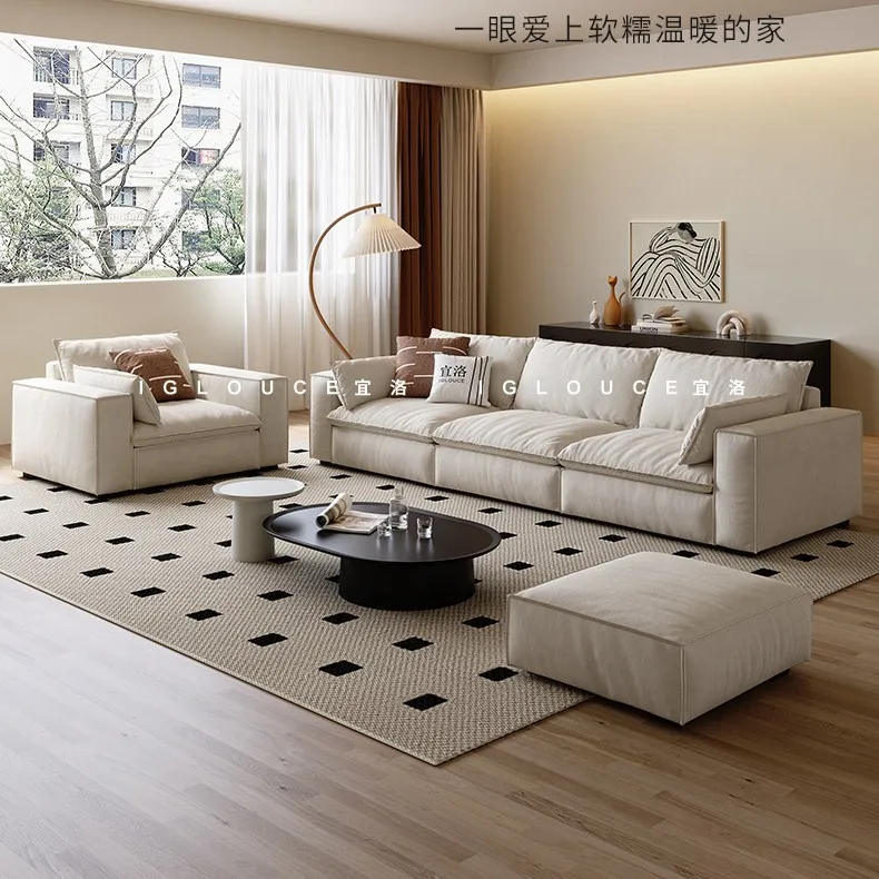 Custard tofu block fabric sofa cream style living room small apartment straight row sofa modern simple cat scratching cloth sofa