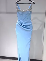 Blue Mermaid Prom Dress Women Saudi Arabia Evening Dresses Gala Beaded Formal Party Gowns Special Customized Wedding Dresses