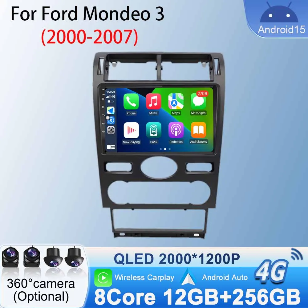 Android 15 for Ford Mondeo 3 2000 2001 2002 2003 2004 -2007 Car Radio Multimedia Video Wifi DSP Wireless Carplay Android Auto BT