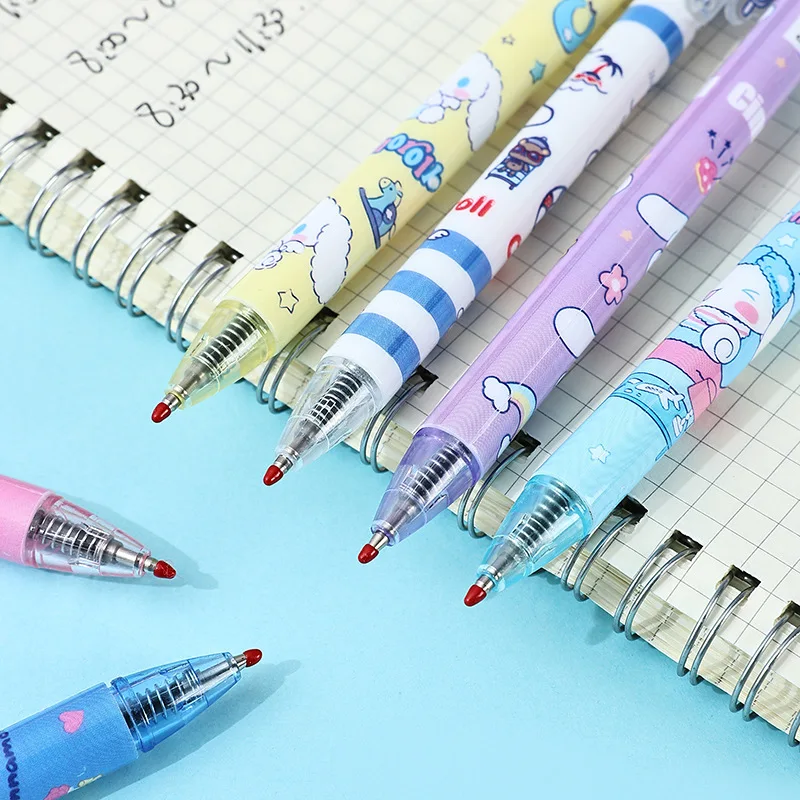 Sanrio 6pcs New Cartoon Paster Gel Pen Kuromi Pochacco Cinnamoroll Girls Cute Pens Student School Supplies 0.5 Black Exam Gifts