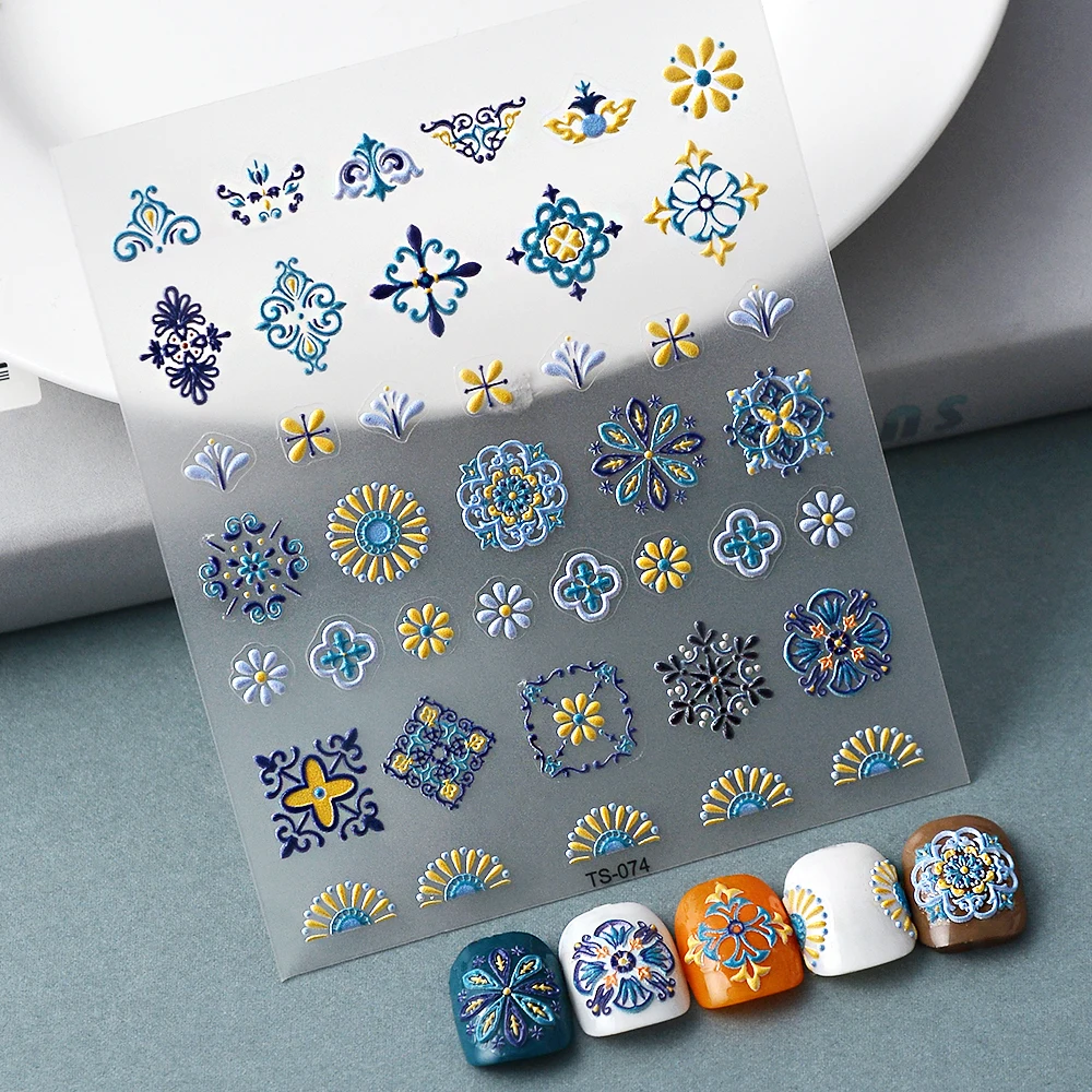 

1PCS Bohemian Style 5D Nail Stickers Press on Nails Embossed Symphony Butterfly Flower Stickers Nail Decoration Decals