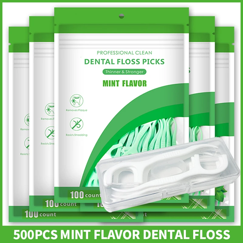 500pcs Mint Flavor Dental Floss Safe High-Grade Toothpick Stick Picks Plastic Toothpicks Ultrathin Peppermint Flavor Teeth Floss