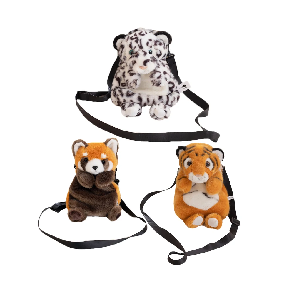 Wild Animal Bag Plush Red Panda Raccoon Backpack White Tiger Cheetah Koala Snow Leopard Shaped Small Bag Zoo Trip Souvenir GIfts