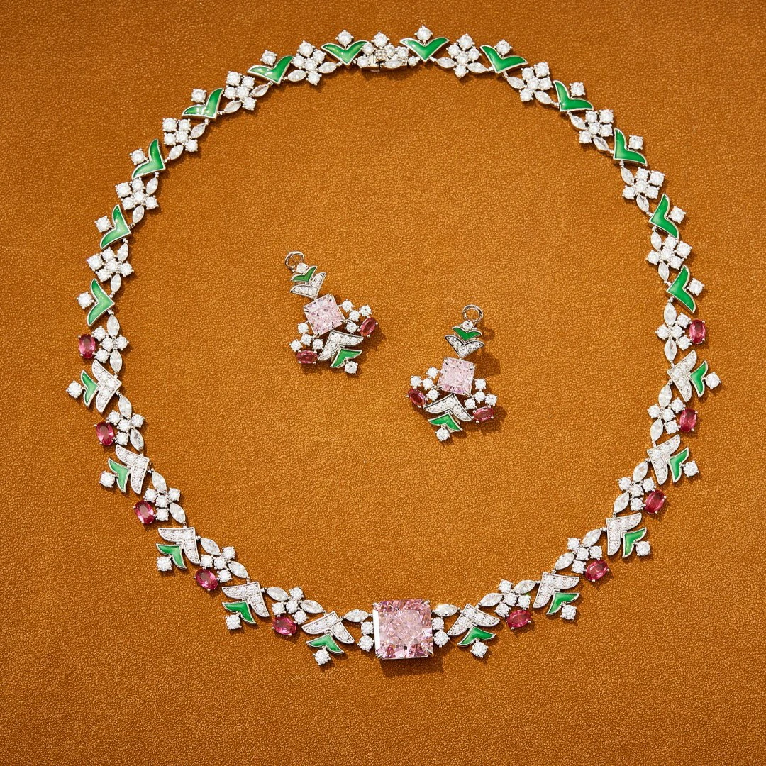 

Square Ice Flower Yellow Diamond AAA Cubic Zirconia Jewelry Set Necklace Lotus for Women's Wedding Party Evening Dress