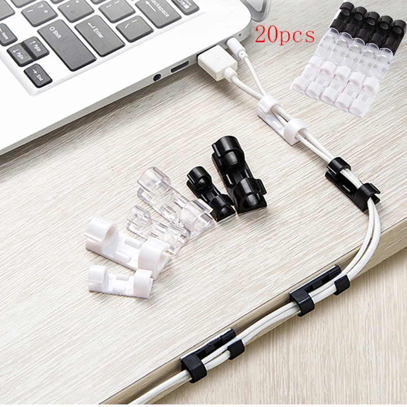 

16/20Pcs Cable Clips Organizer Drop Wire Holder Cord Management Self-Adhesive Cable Manager Fixed Clamp Wire Winder car interior