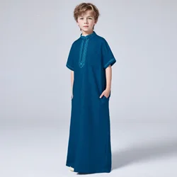 Islam Boy Thobe Ramadan Muslim Middle East Arab Dubai Malaysian Kids Loose Embroidery Clothing